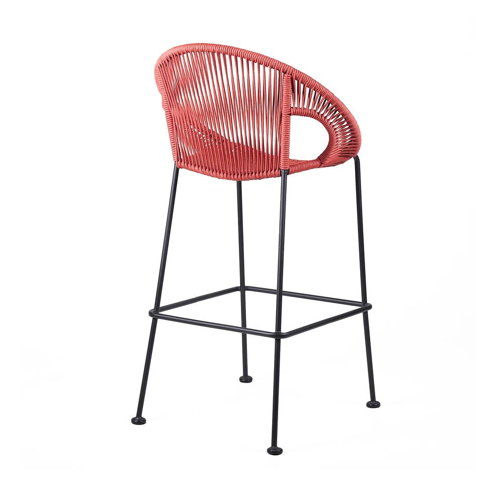 Acapulco 26" Indoor Outdoor Steel Bar Stool with Brick Red Rope. Picture 2