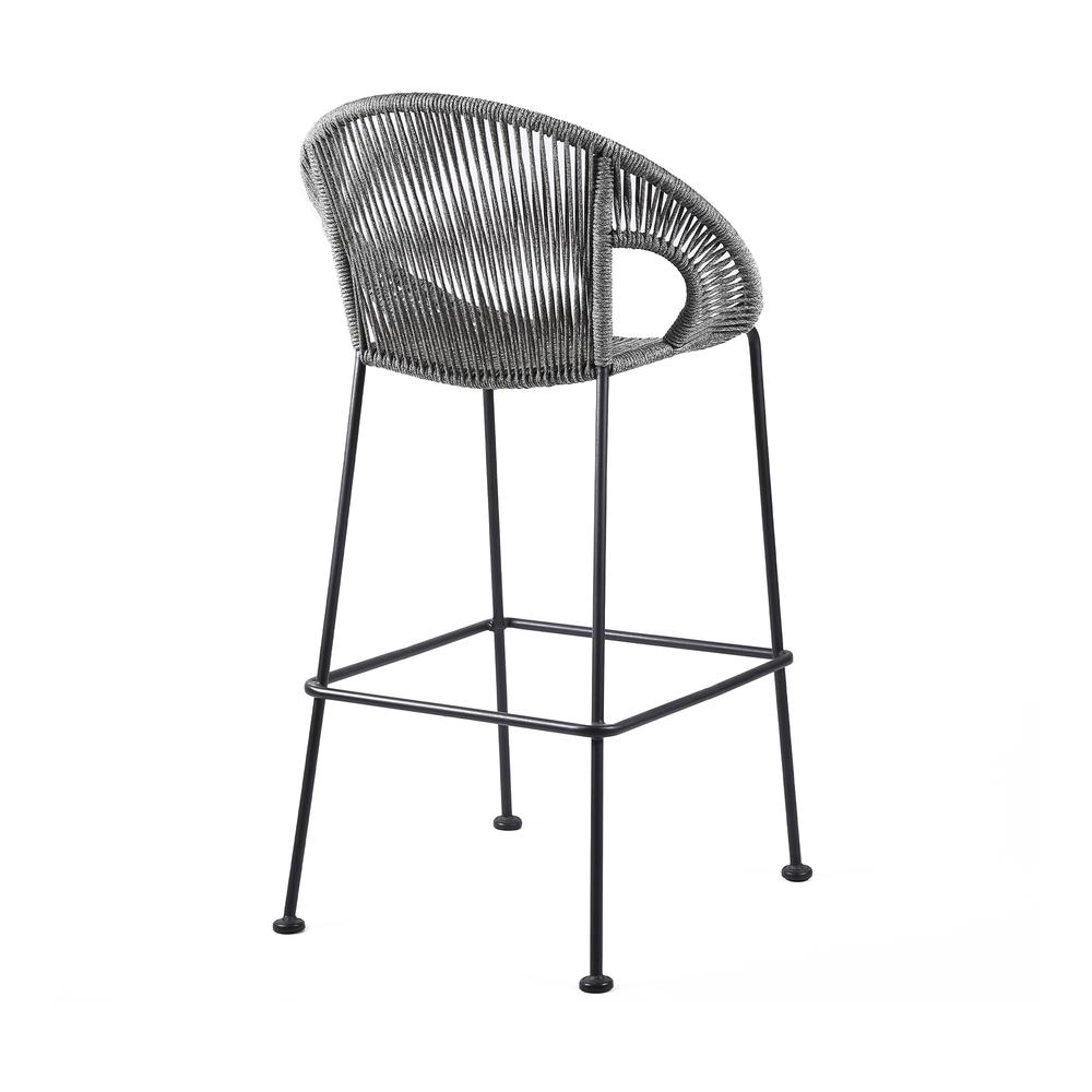 Acapulco 26" Indoor Outdoor Steel Bar Stool with Grey Rope. Picture 2