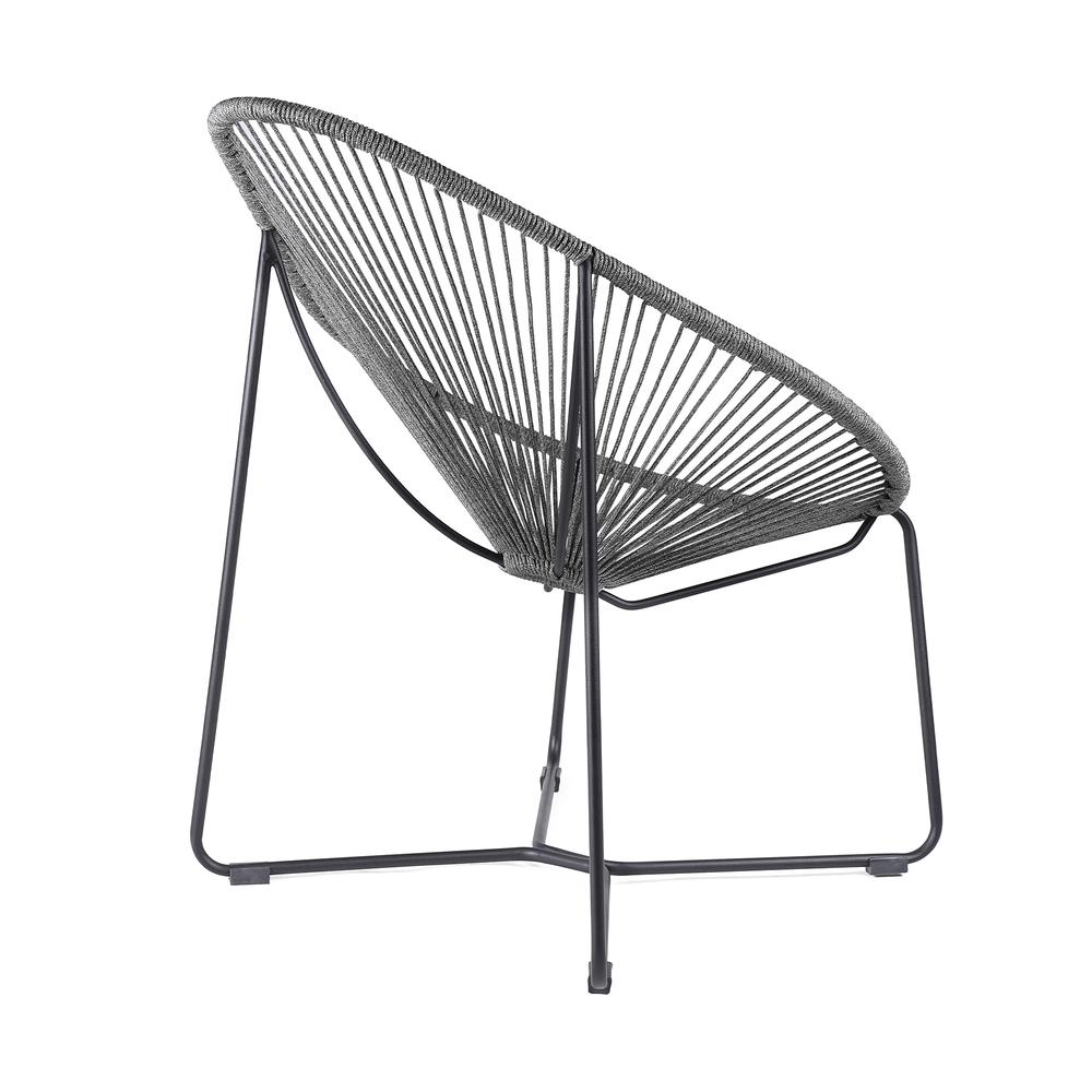 Acapulco Indoor Outdoor Steel Papasan Lounge Chair with Grey Rope. Picture 2