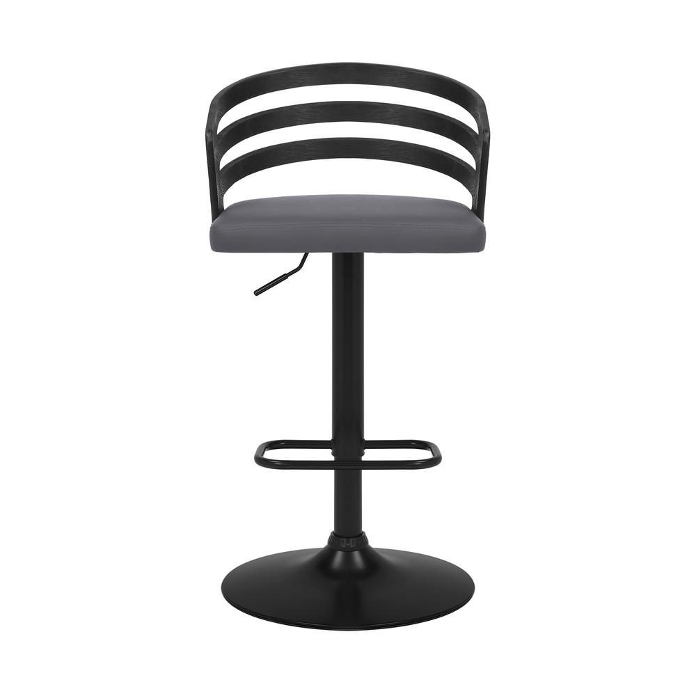 Adele Adjustable Height Swivel Grey Faux Leather and Black Wood Bar Stool with Black Base. Picture 2