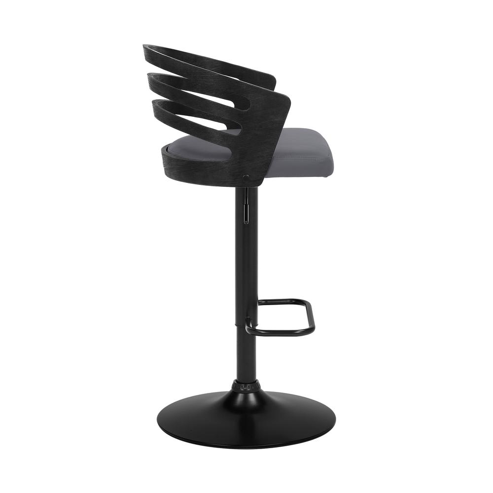 Adele Adjustable Height Swivel Grey Faux Leather and Black Wood Bar Stool with Black Base. Picture 3