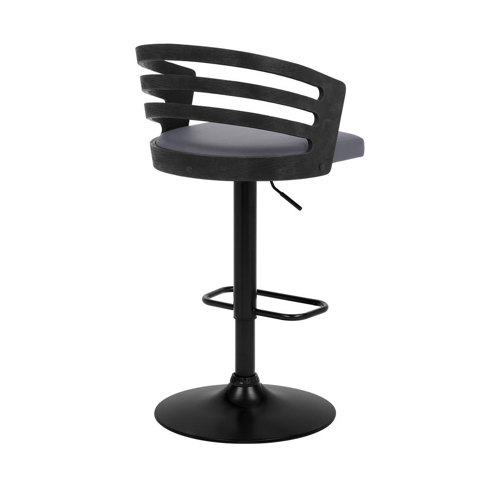 Adele Adjustable Height Swivel Grey Faux Leather and Black Wood Bar Stool with Black Base. Picture 4