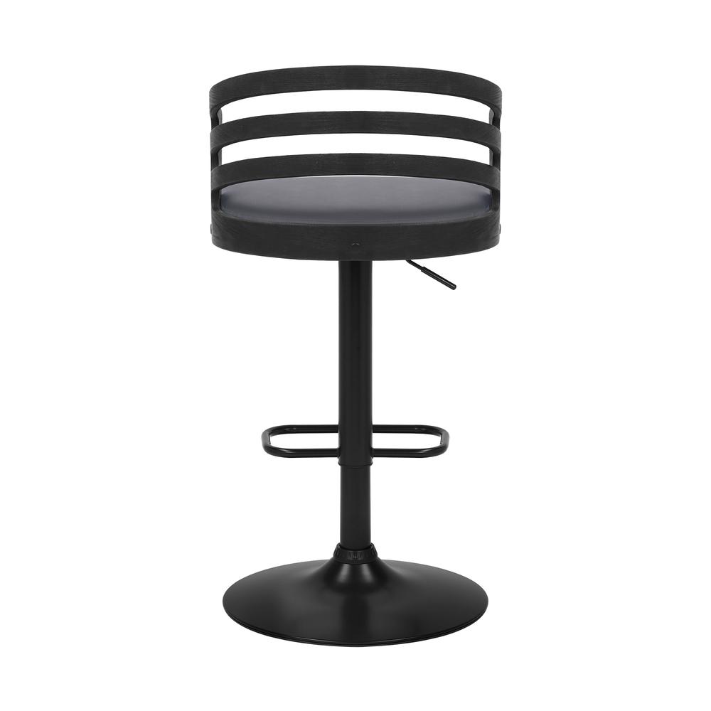 Adele Adjustable Height Swivel Grey Faux Leather and Black Wood Bar Stool with Black Base. Picture 5