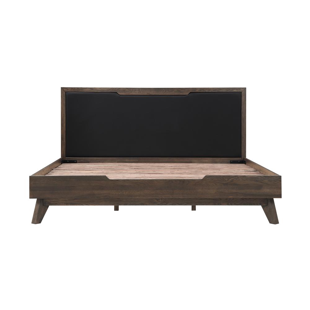Astoria King Platform Bed Frame in Oak with Black Faux Leather. Picture 1