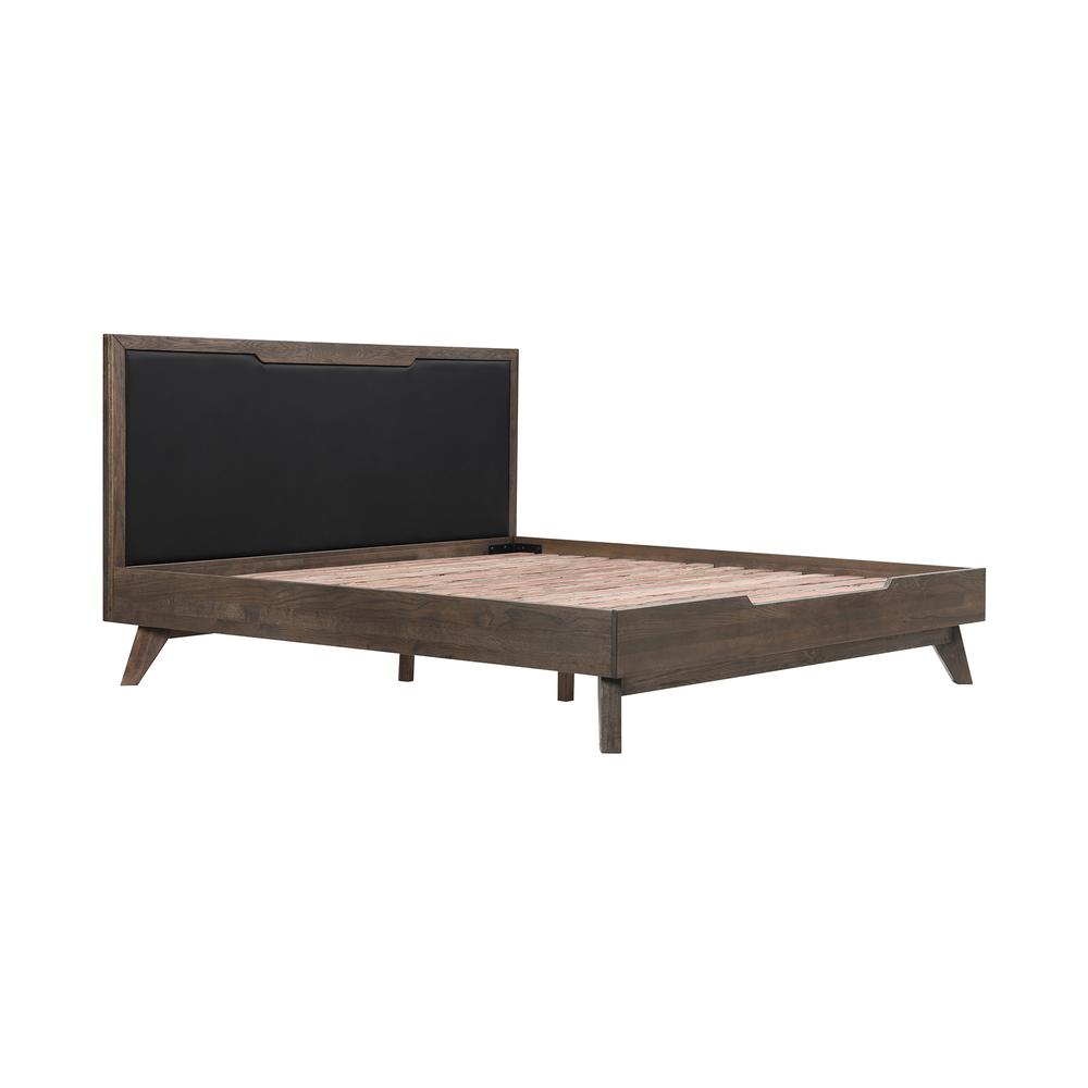 Astoria King Platform Bed Frame in Oak with Black Faux Leather. Picture 2