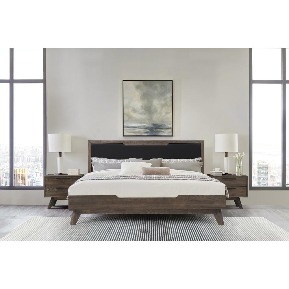 Astoria King Platform Bed Frame in Oak with Black Faux Leather. Picture 7