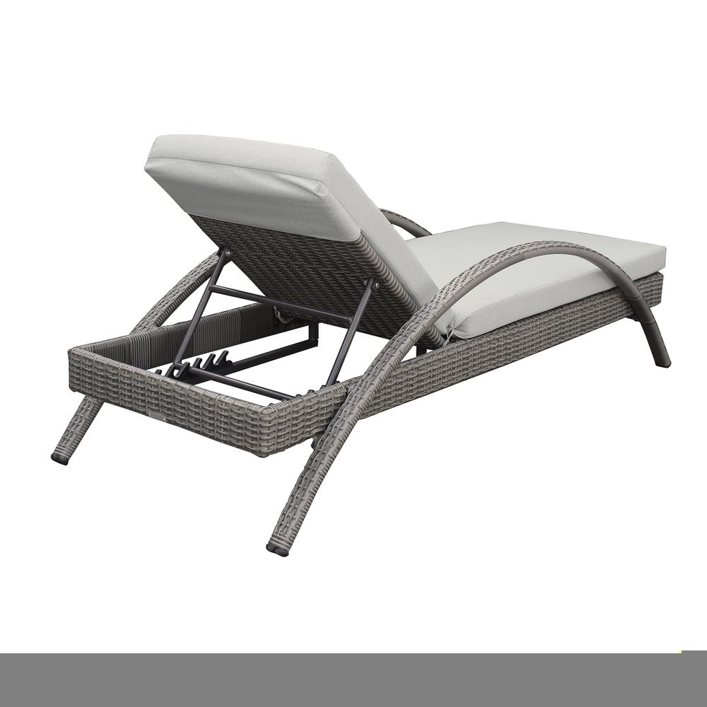 Aloha Adjustable Patio Outdoor Chaise Lounge Chair in Grey Wicker and Cushions. Picture 3