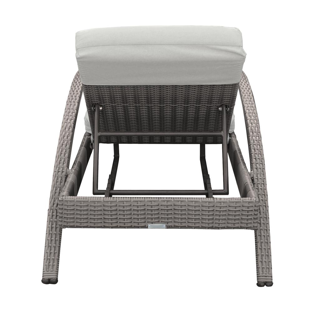 Aloha Adjustable Patio Outdoor Chaise Lounge Chair in Grey Wicker and Cushions. Picture 4