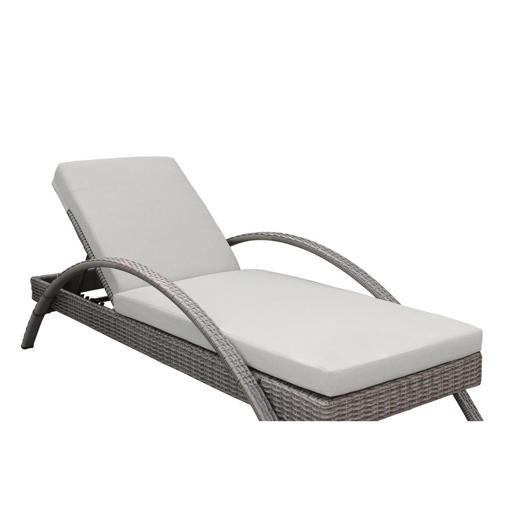 Aloha Adjustable Patio Outdoor Chaise Lounge Chair in Grey Wicker and Cushions. Picture 5
