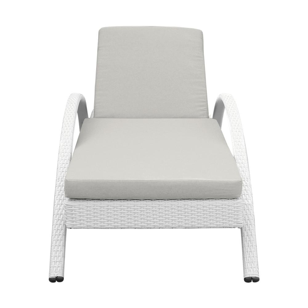 Aloha Adjustable Patio Outdoor Chaise Lounge Chair in White Wicker and Grey Cushions. Picture 1