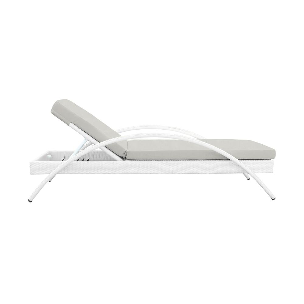 Aloha Adjustable Patio Outdoor Chaise Lounge Chair in White Wicker and Grey Cushions. Picture 2