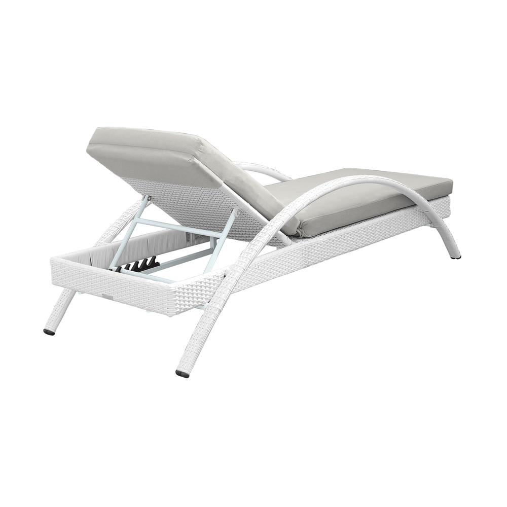 Aloha Adjustable Patio Outdoor Chaise Lounge Chair in White Wicker and Grey Cushions. Picture 3