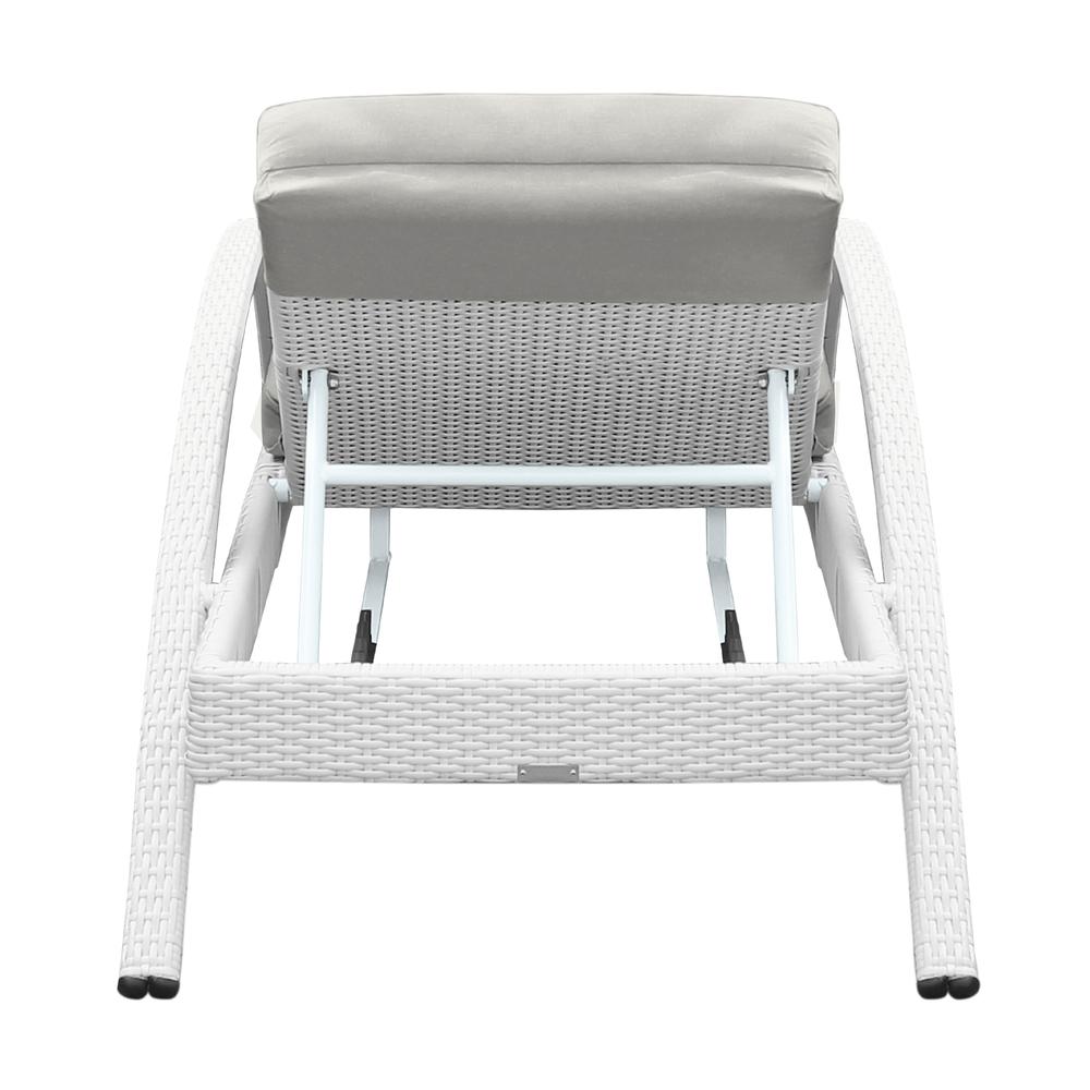 Aloha Adjustable Patio Outdoor Chaise Lounge Chair in White Wicker and Grey Cushions. Picture 4