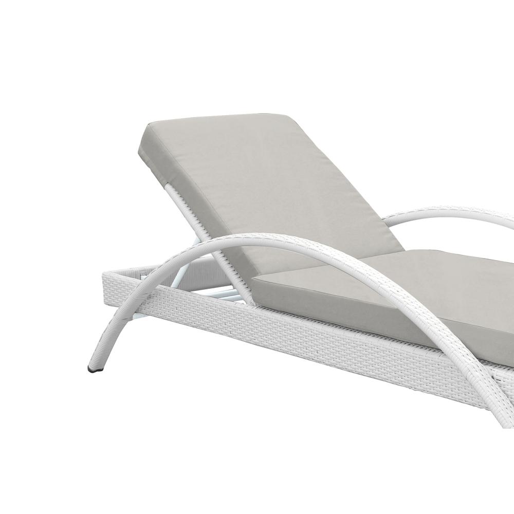 Aloha Adjustable Patio Outdoor Chaise Lounge Chair in White Wicker and Grey Cushions. Picture 5