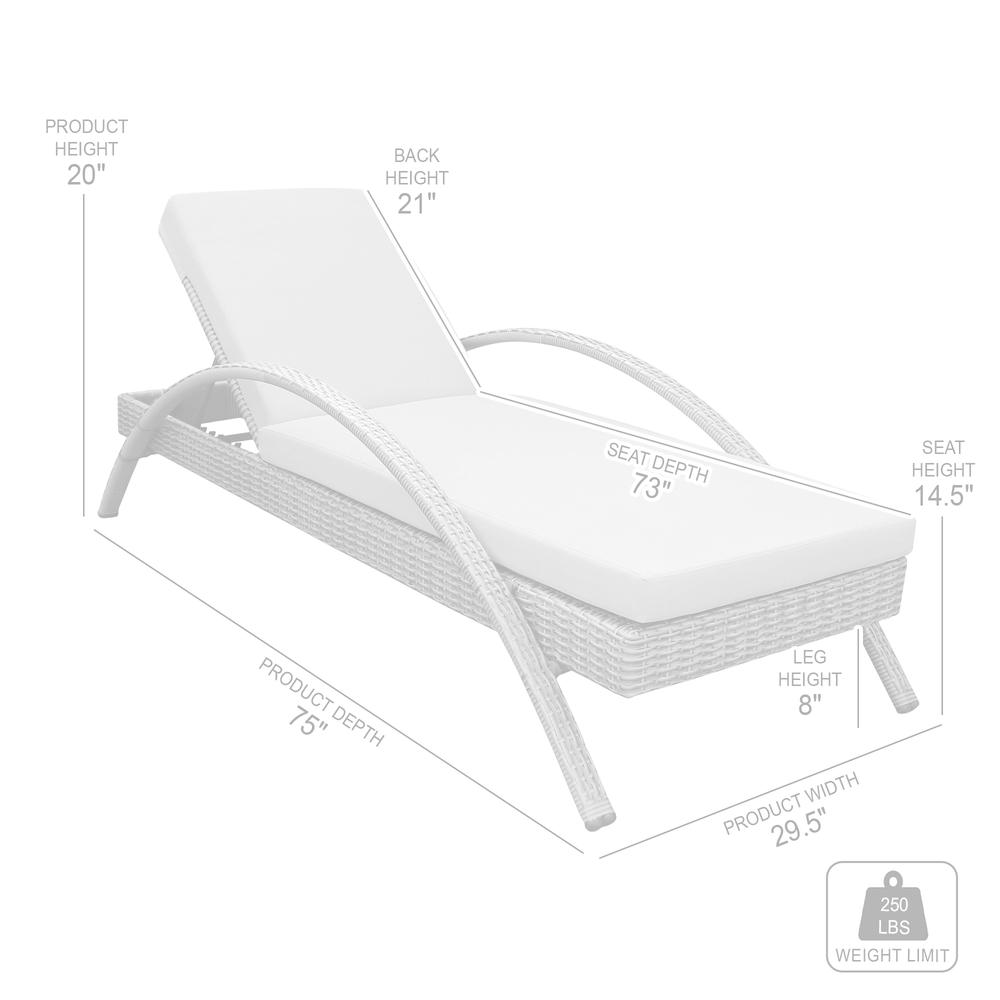 Aloha Adjustable Patio Outdoor Chaise Lounge Chair in White Wicker and Grey Cushions. Picture 8