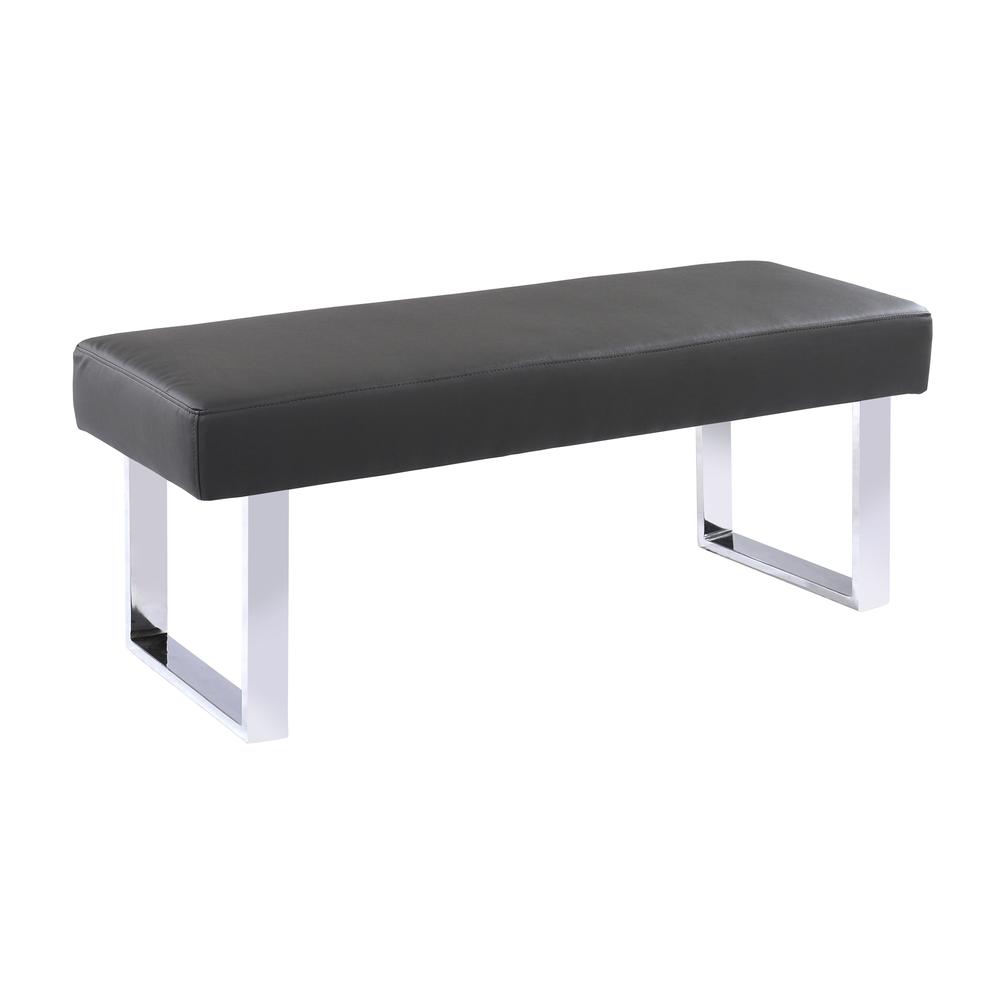Armen Living Amanda Contemporary Dining Bench in Gray Faux Leather and Chrome Finish. Picture 1