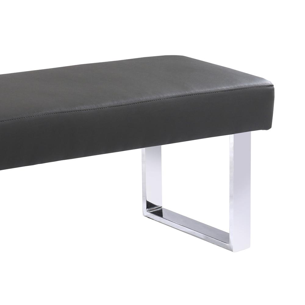 Armen Living Amanda Contemporary Dining Bench in Gray Faux Leather and Chrome Finish. Picture 2