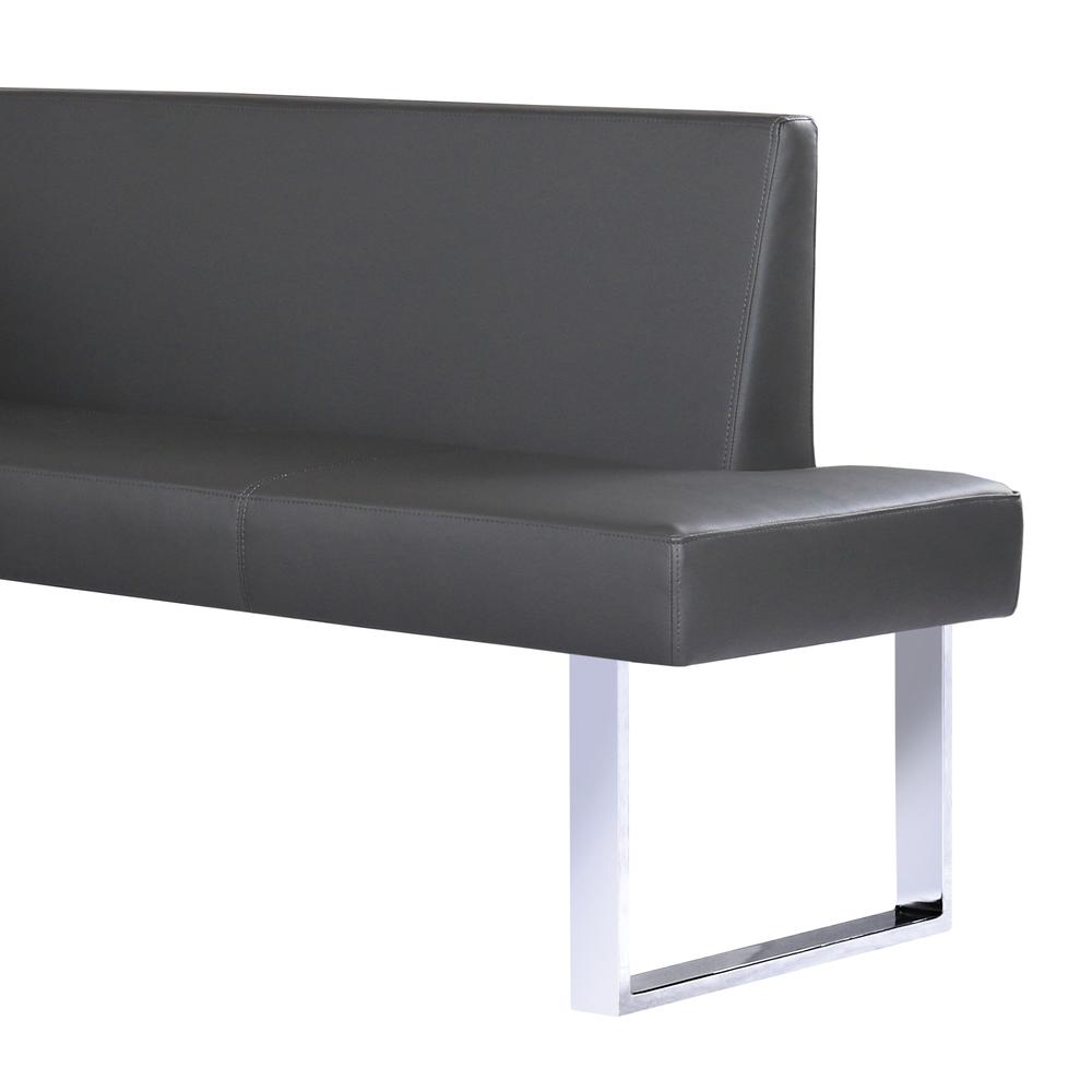 Armen Living Amanda Contemporary Nook Corner Dining Bench in Gray Faux Leather and Chrome Finish. Picture 2