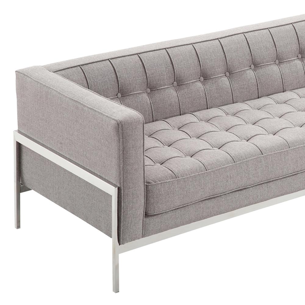Contemporary Sofa In Gray Tweed and Stainless Steel. Picture 4