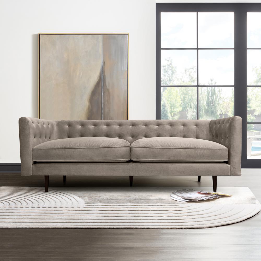 Annabelle 80" Fossil Gray Velvet Sofa with Black Wood Legs. Picture 9