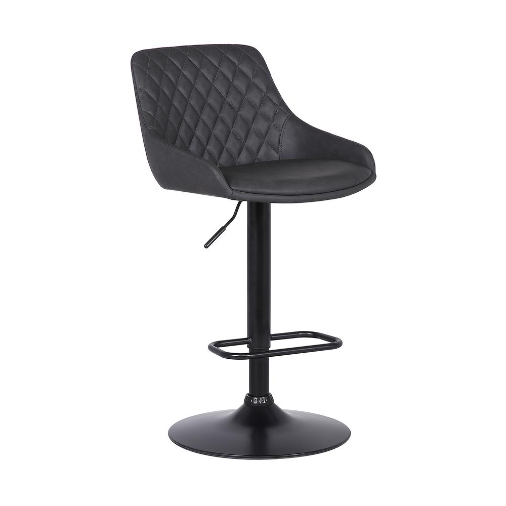 Contemporary Adjustable Barstool in Black Powder Coated Finish and Grey Faux Leather. Picture 1