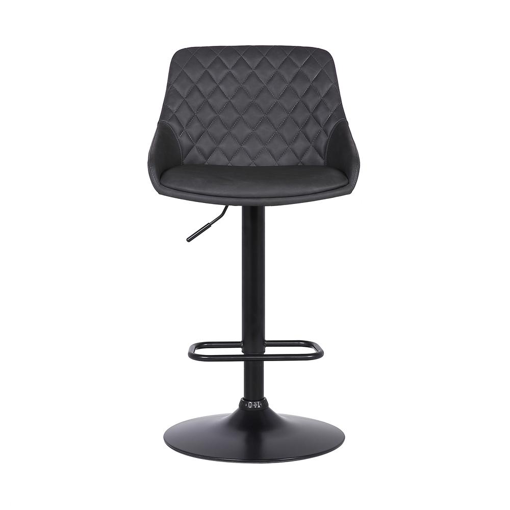 Contemporary Adjustable Barstool in Black Powder Coated Finish and Grey Faux Leather. Picture 2