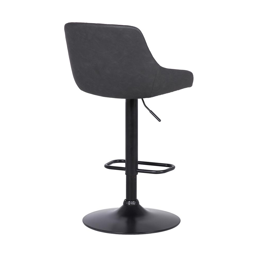 Contemporary Adjustable Barstool in Black Powder Coated Finish and Grey Faux Leather. Picture 4