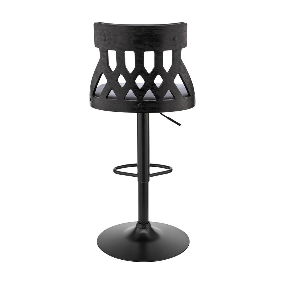 Angelo Adjustable Swivel Grey Faux Leather & Black Wood Bar Stool with Black Base. Picture 5