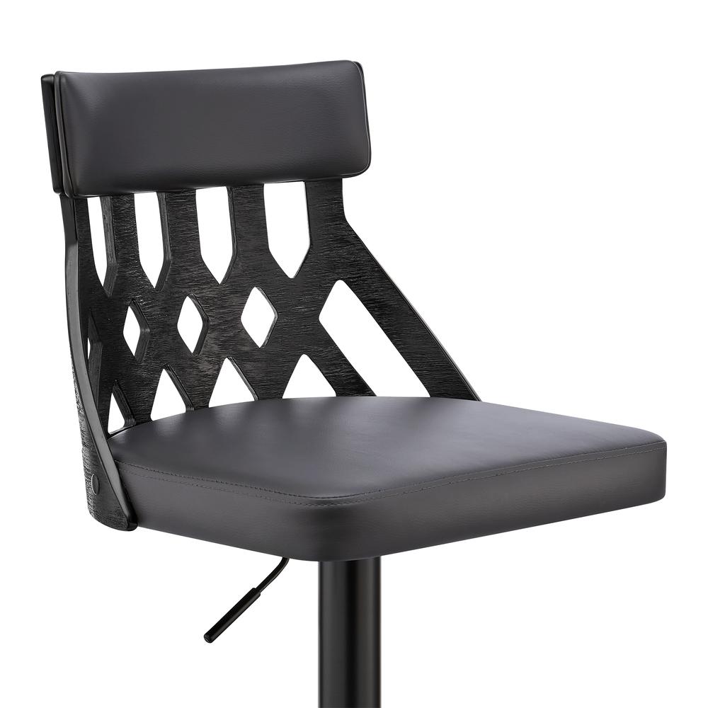 Angelo Adjustable Swivel Grey Faux Leather & Black Wood Bar Stool with Black Base. Picture 6