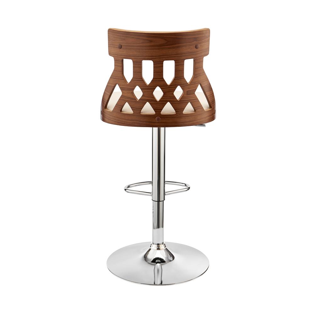 Angelo Adjustable Swivel Cream Faux Leather & Walnut Wood Bar Stool with Chrome Base. Picture 4
