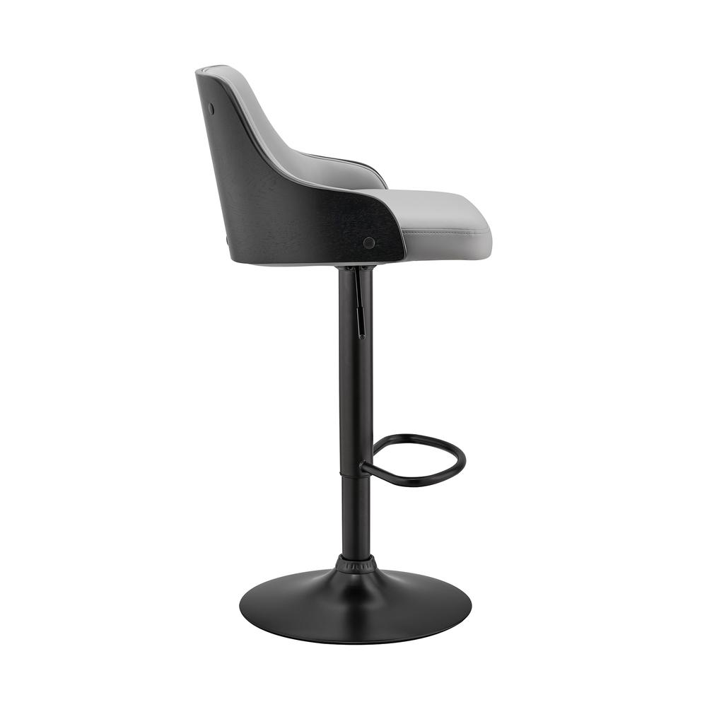 Asher Adjustable Grey Faux Leather and Black Finish Bar Stool. Picture 3