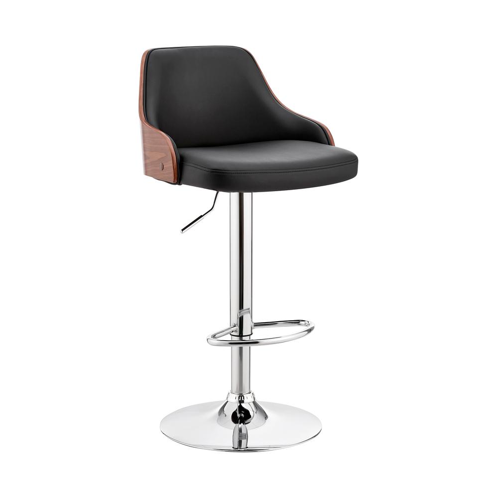 Asher Adjustable Black Faux Leather and Chrome Finish Bar Stool. Picture 1