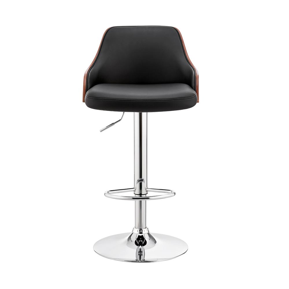 Asher Adjustable Black Faux Leather and Chrome Finish Bar Stool. Picture 2