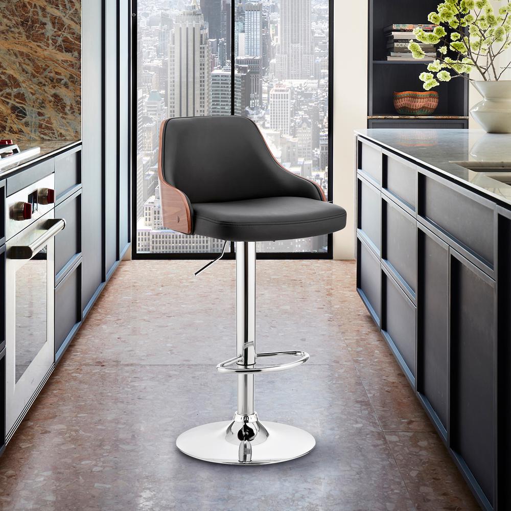Asher Adjustable Black Faux Leather and Chrome Finish Bar Stool. Picture 6