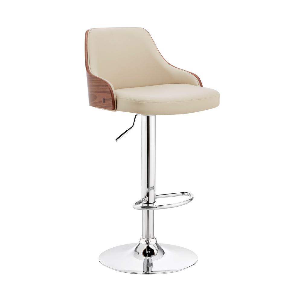 Asher Adjustable Cream Faux Leather and Chrome Finish Bar Stool. The main picture.