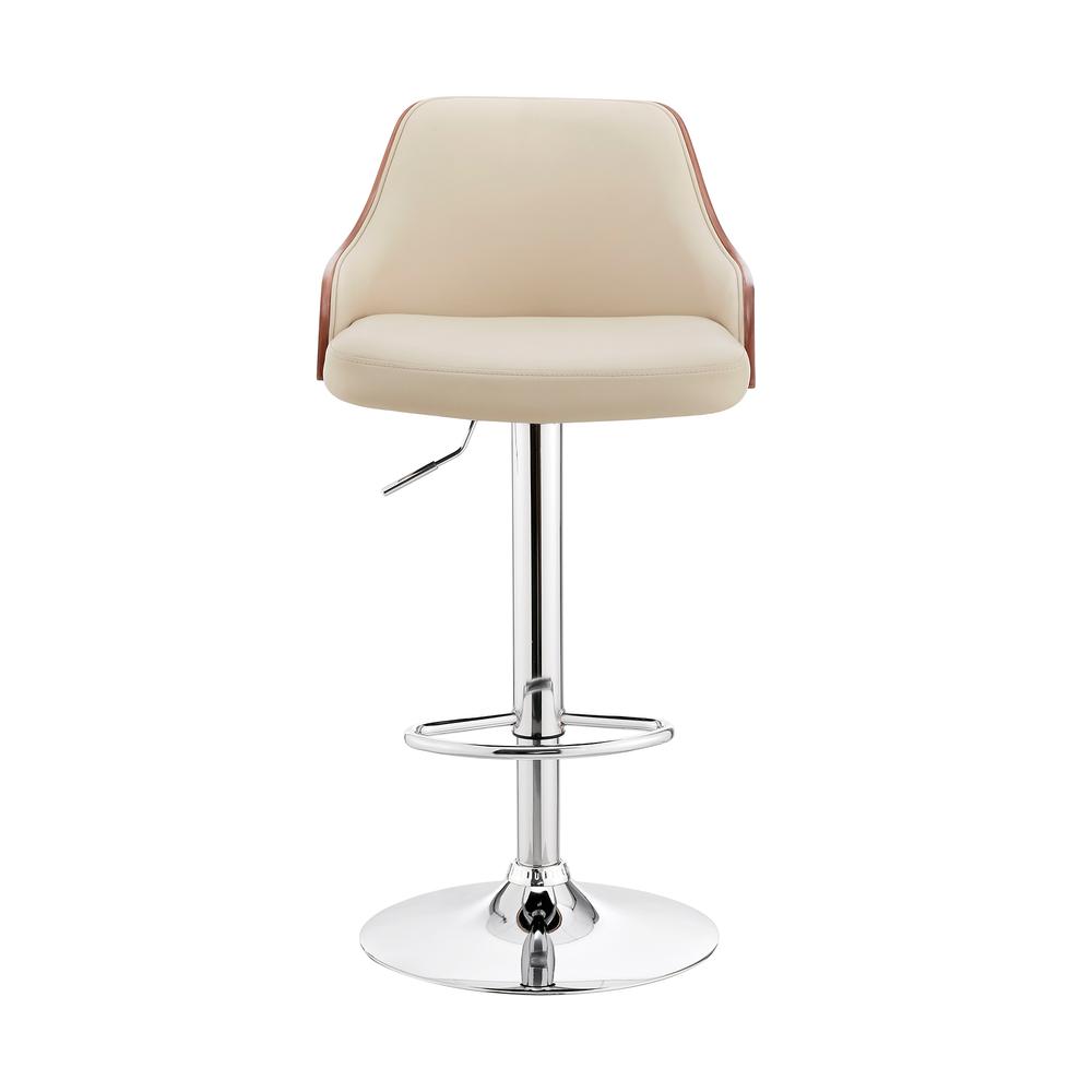 Asher Adjustable Cream Faux Leather and Chrome Finish Bar Stool. Picture 2