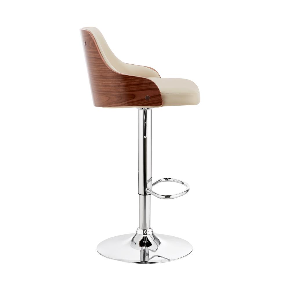 Asher Adjustable Cream Faux Leather and Chrome Finish Bar Stool. Picture 3