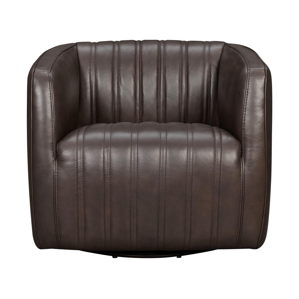 Aries Leather Swivel Barrel Chair, Espresso. Picture 1