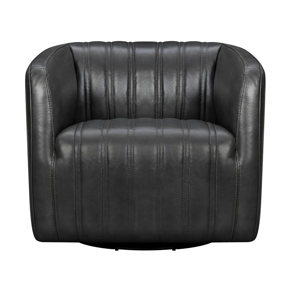 Aries Leather Swivel Barrel Chair, Pewter. Picture 1