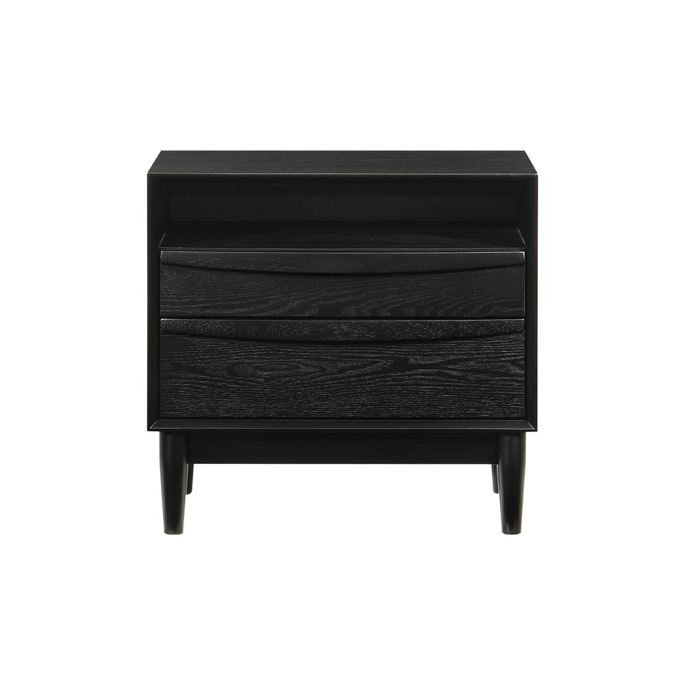 Artemio 2 Drawer Wood Nightstand with Shelf in Black Finish. Picture 1