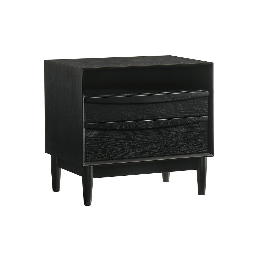Artemio 2 Drawer Wood Nightstand with Shelf in Black Finish. Picture 2