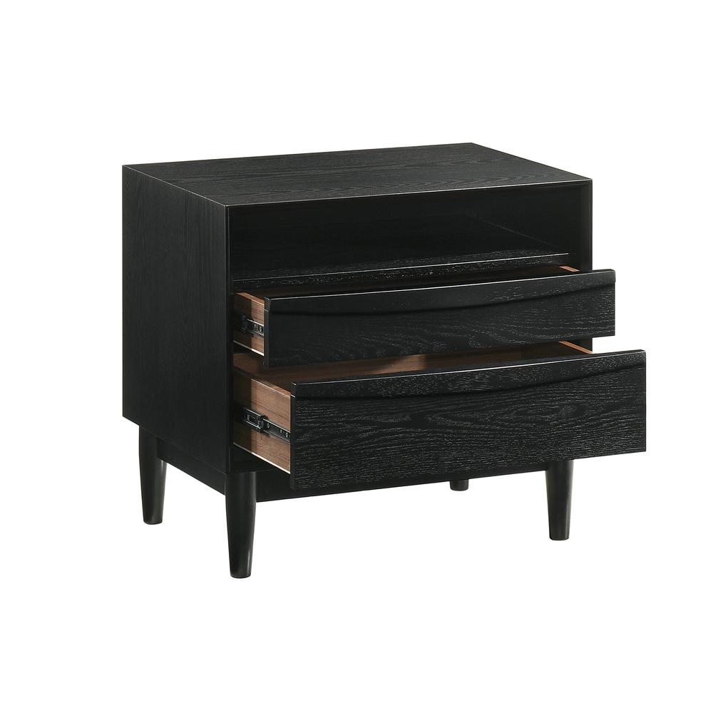 Artemio 2 Drawer Wood Nightstand with Shelf in Black Finish. Picture 3