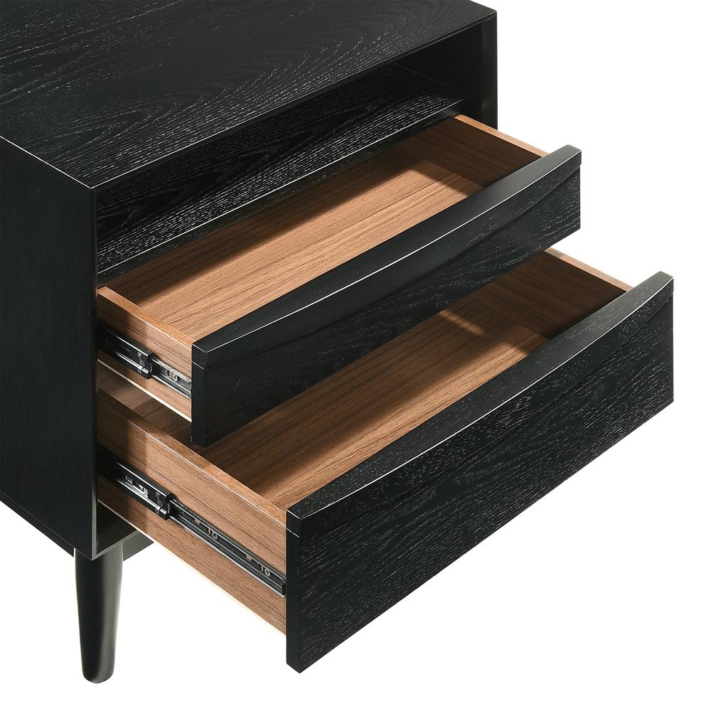 Artemio 2 Drawer Wood Nightstand with Shelf in Black Finish. Picture 8