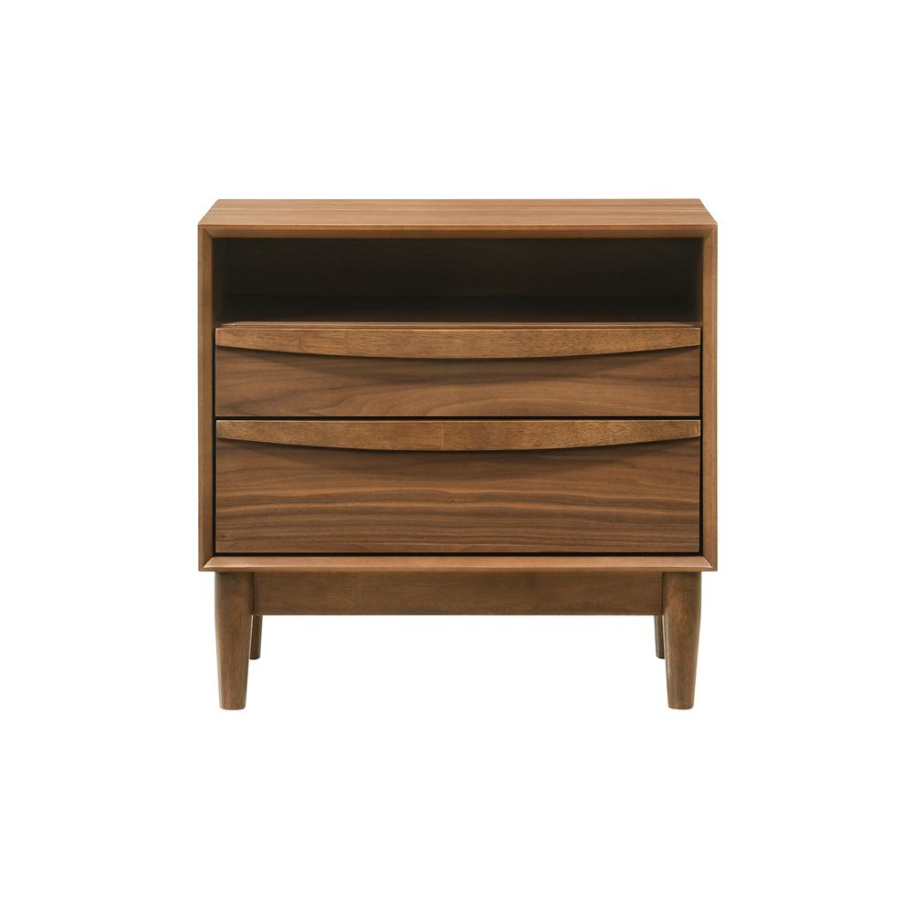 Artemio 2 Drawer Wood Nightstand with Shelf in Walnut Finish. Picture 1