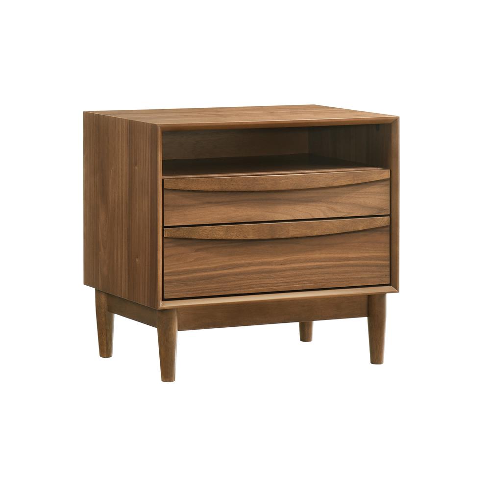 Artemio 2 Drawer Wood Nightstand with Shelf in Walnut Finish. Picture 2