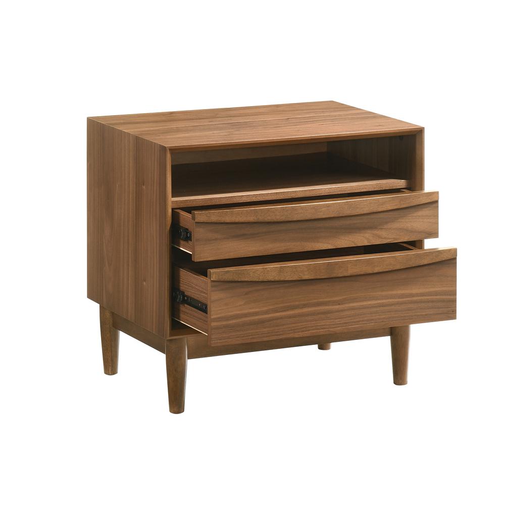 Artemio 2 Drawer Wood Nightstand with Shelf in Walnut Finish. Picture 3