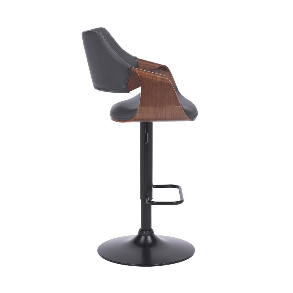 Aspen Adjustable Swivel Grey Faux Leather and Walnut Wood Bar Stool with Black Base. Picture 3