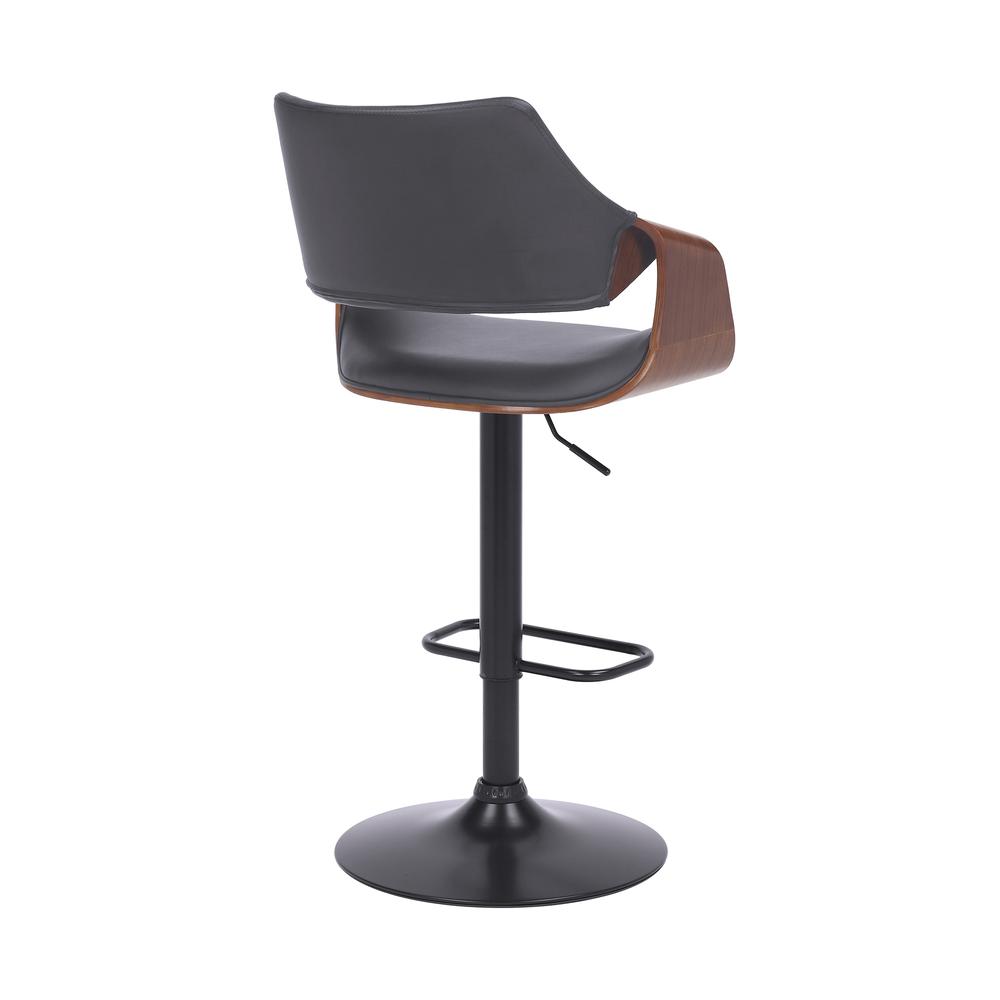 Aspen Adjustable Swivel Grey Faux Leather and Walnut Wood Bar Stool with Black Base. Picture 4
