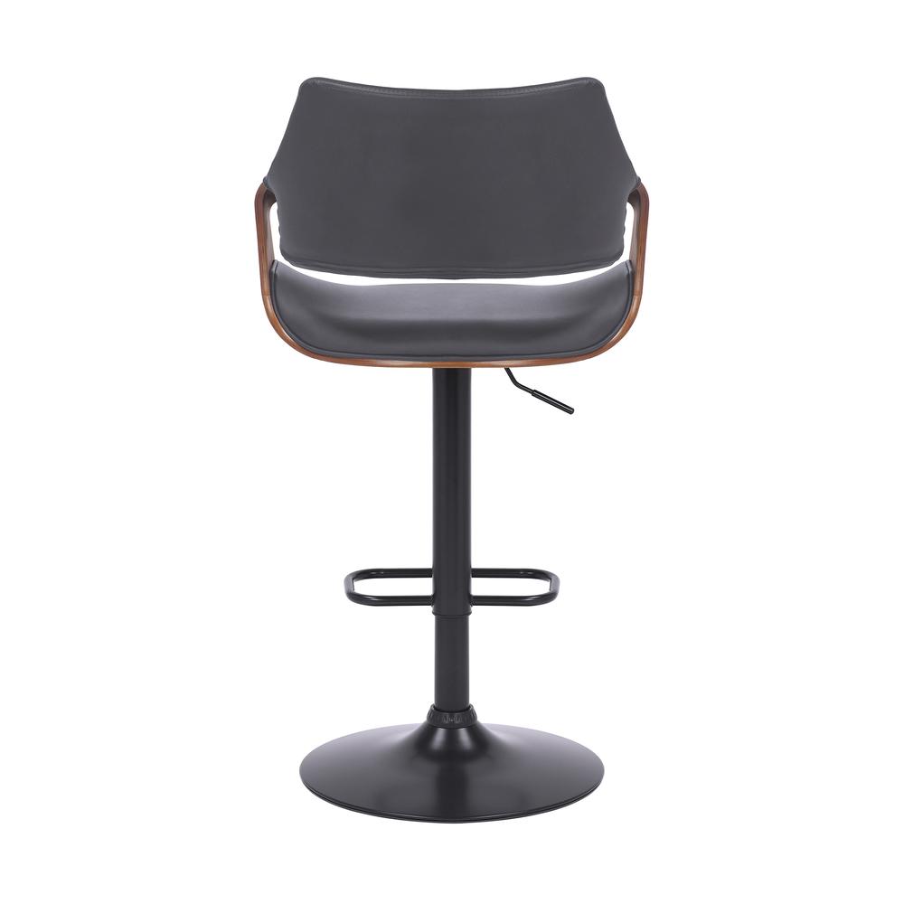 Aspen Adjustable Swivel Grey Faux Leather and Walnut Wood Bar Stool with Black Base. Picture 5