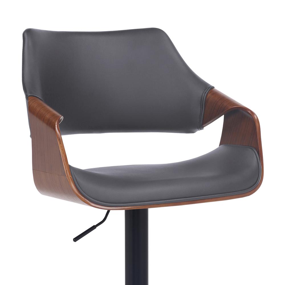Aspen Adjustable Swivel Grey Faux Leather and Walnut Wood Bar Stool with Black Base. Picture 6